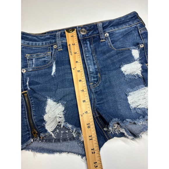 American Eagle Shorts Womens 4 Blue Hi-Rise Shortie Distressed Denim Zippers - Picture 7 of 9